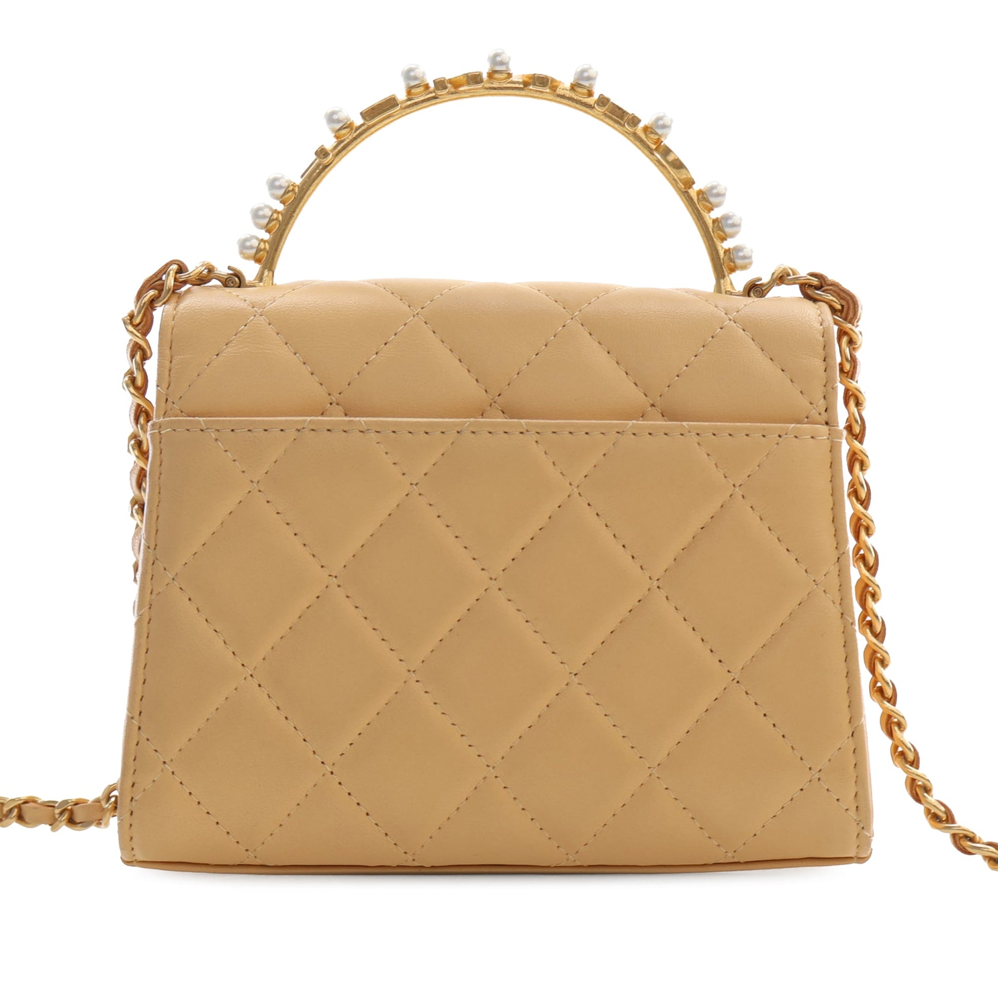 Chanel CC Quilted Lambskin Faux Pearl Top Handle Flap