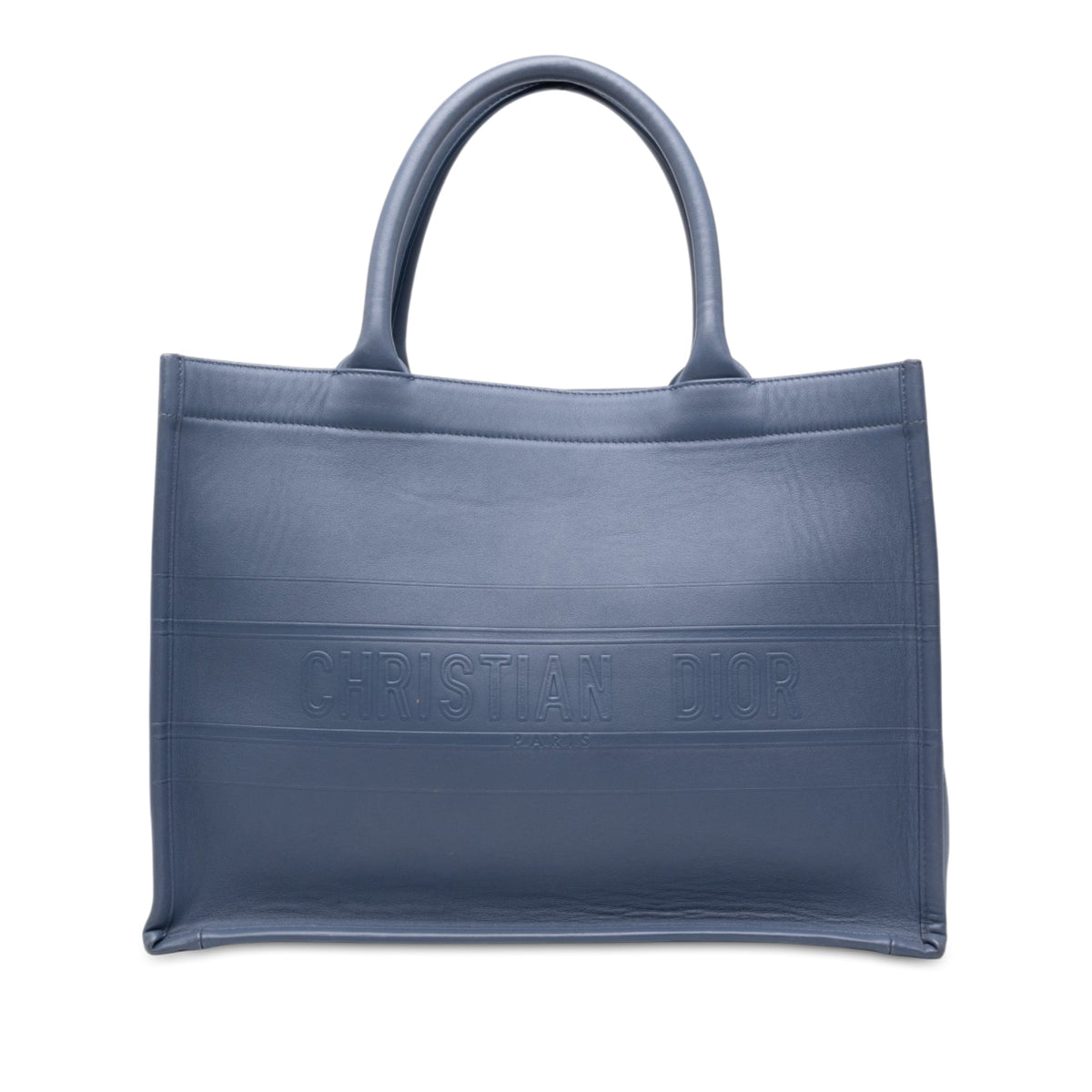Dior Medium Embossed Leather Book Tote — Blue