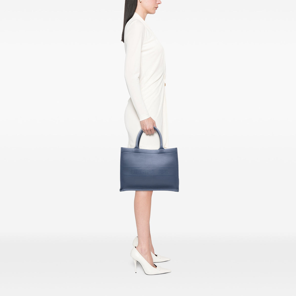 Dior Medium Embossed Leather Book Tote — Blue