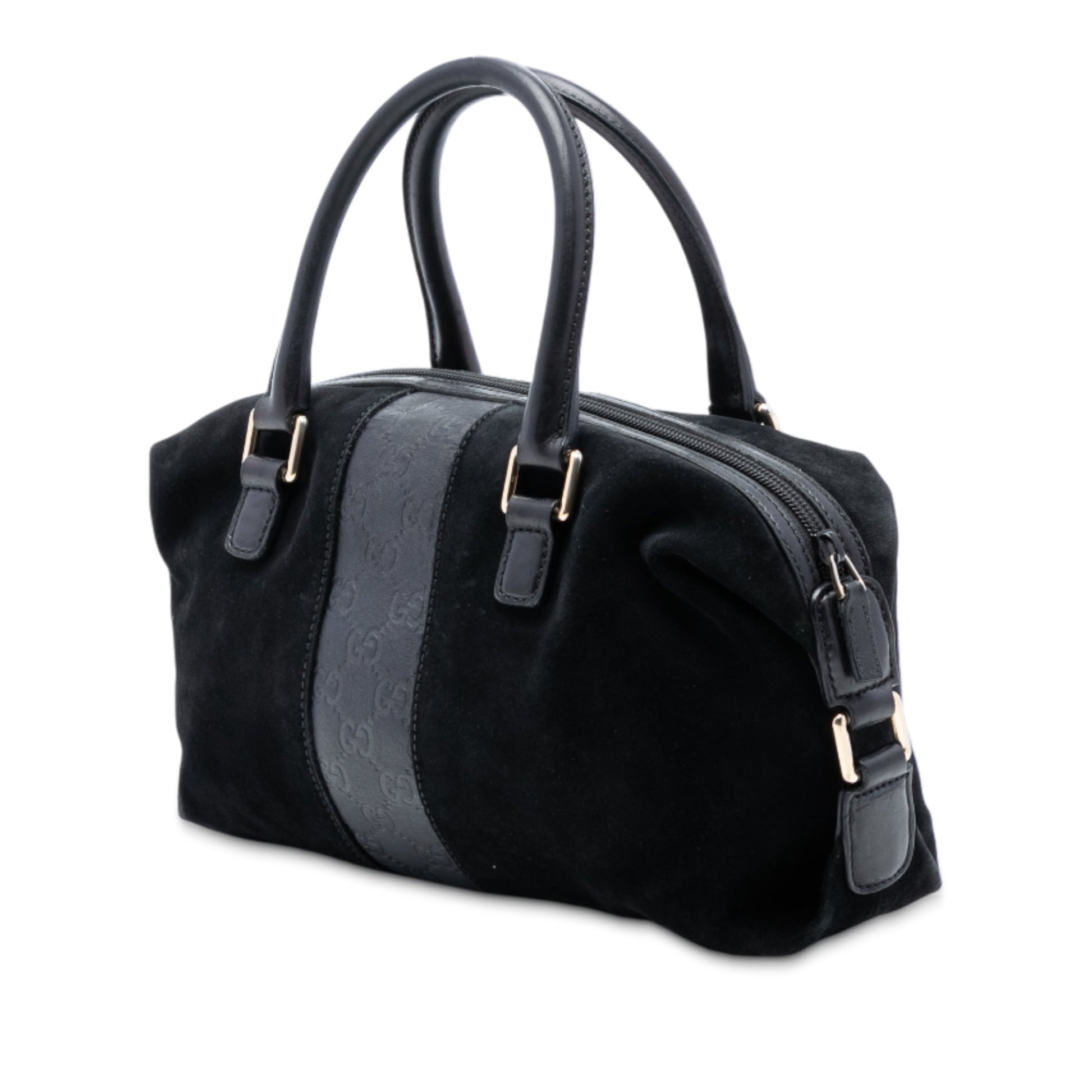 Gucci Guccissima Trimmed Suede Boston Bag