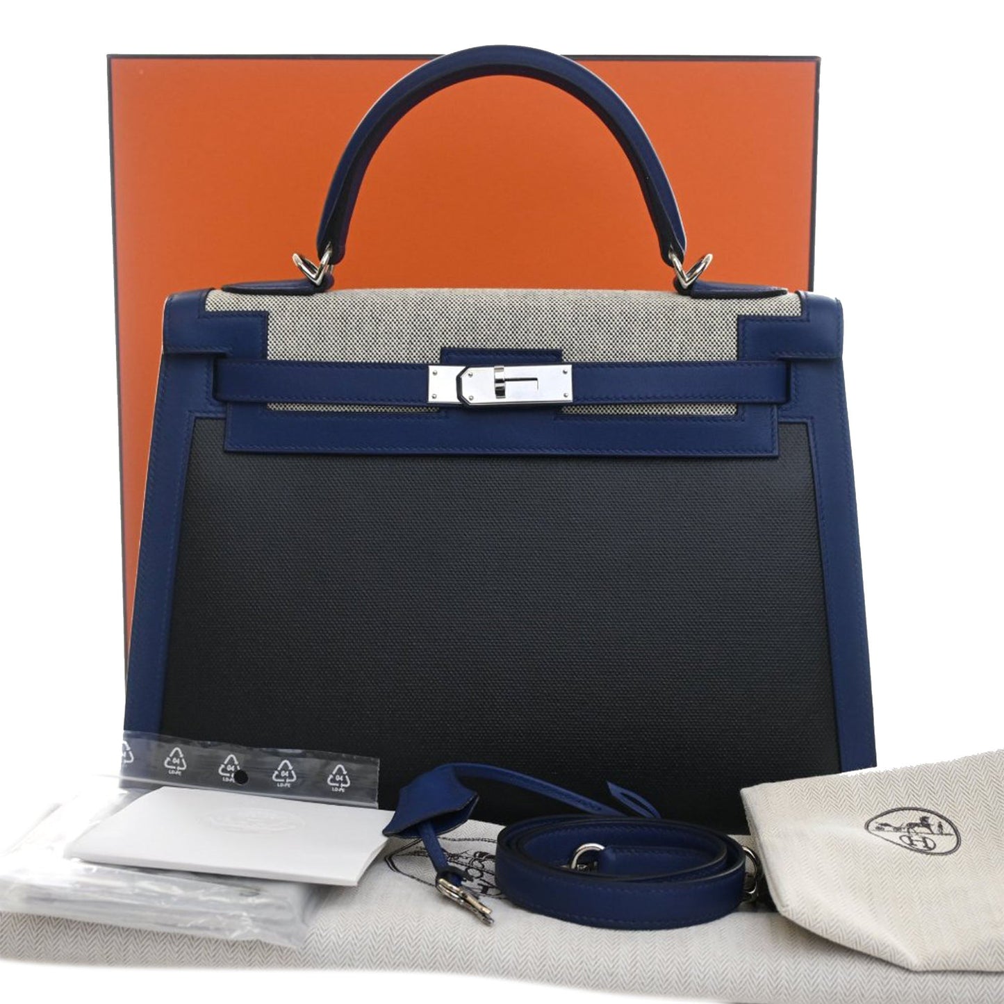 Hermès Tricolor Swift and Toile H Berline Kelly II Sellier 32