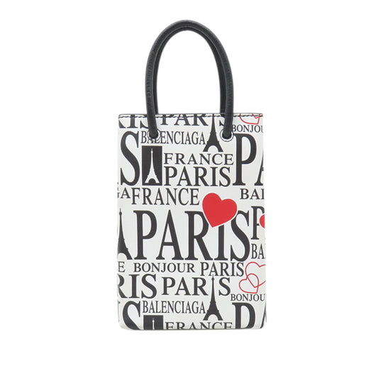Balenciaga Mini Calfskin Bonjour Paris Shopping Phone Holder