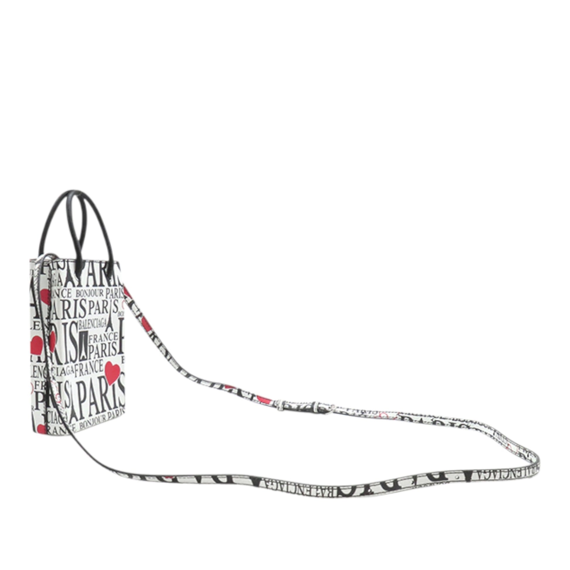 Balenciaga Mini Calfskin Bonjour Paris Shopping Phone Holder