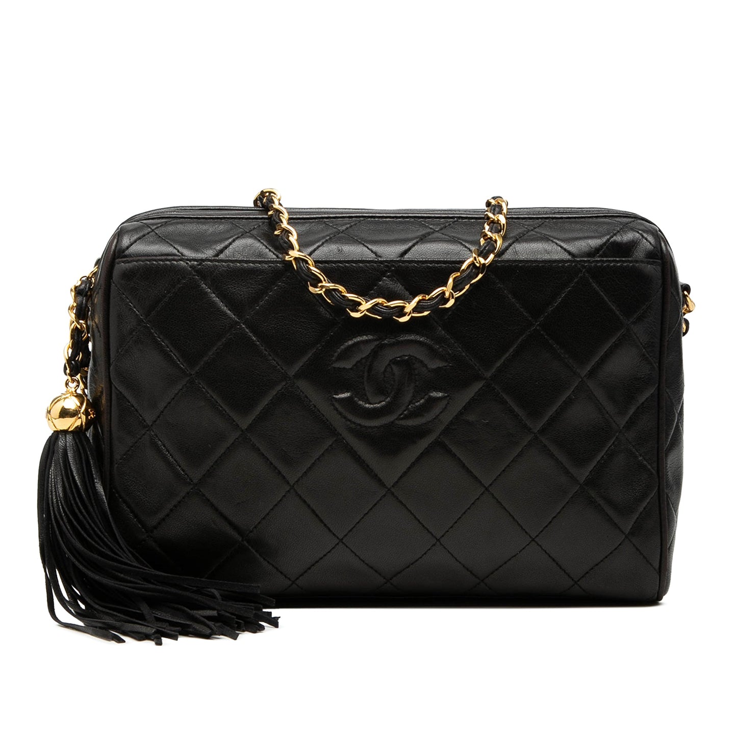 Chanel CC Diamond Quilted Lambskin Tassel Camera Bag