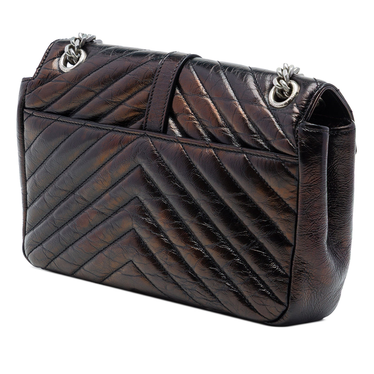 Saint Laurent Medium Chevron Metallic Crinkled Calfskin Punk Chain Bag — Brown
