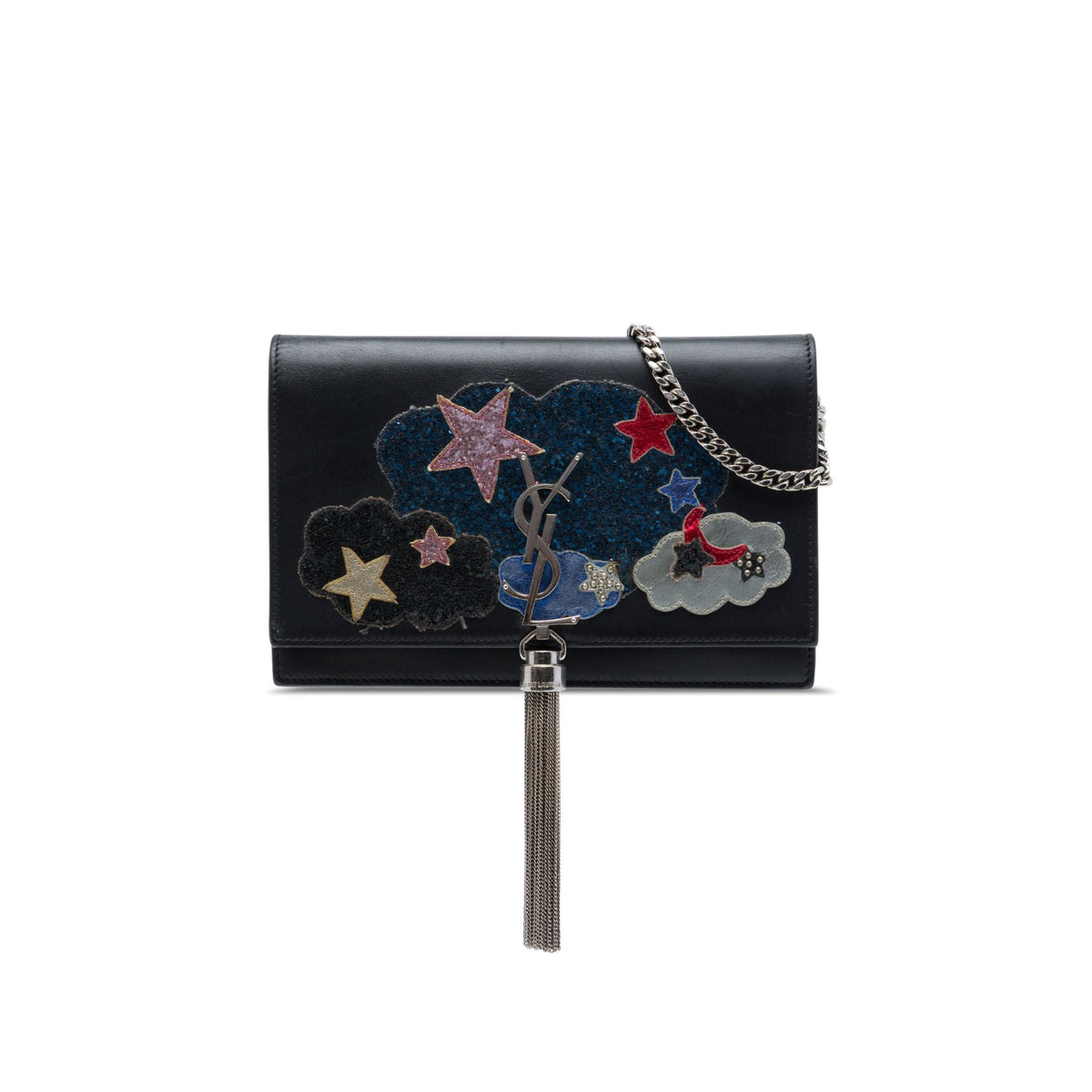Saint Laurent Calfskin Cloud Star Applique Classic Monogram Kate Tassel Wallet on Chain
