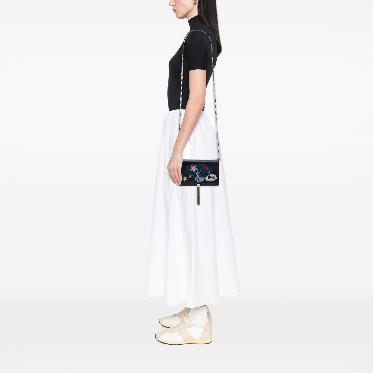 Saint Laurent Calfskin Cloud Star Applique Classic Monogram Kate Tassel Wallet on Chain