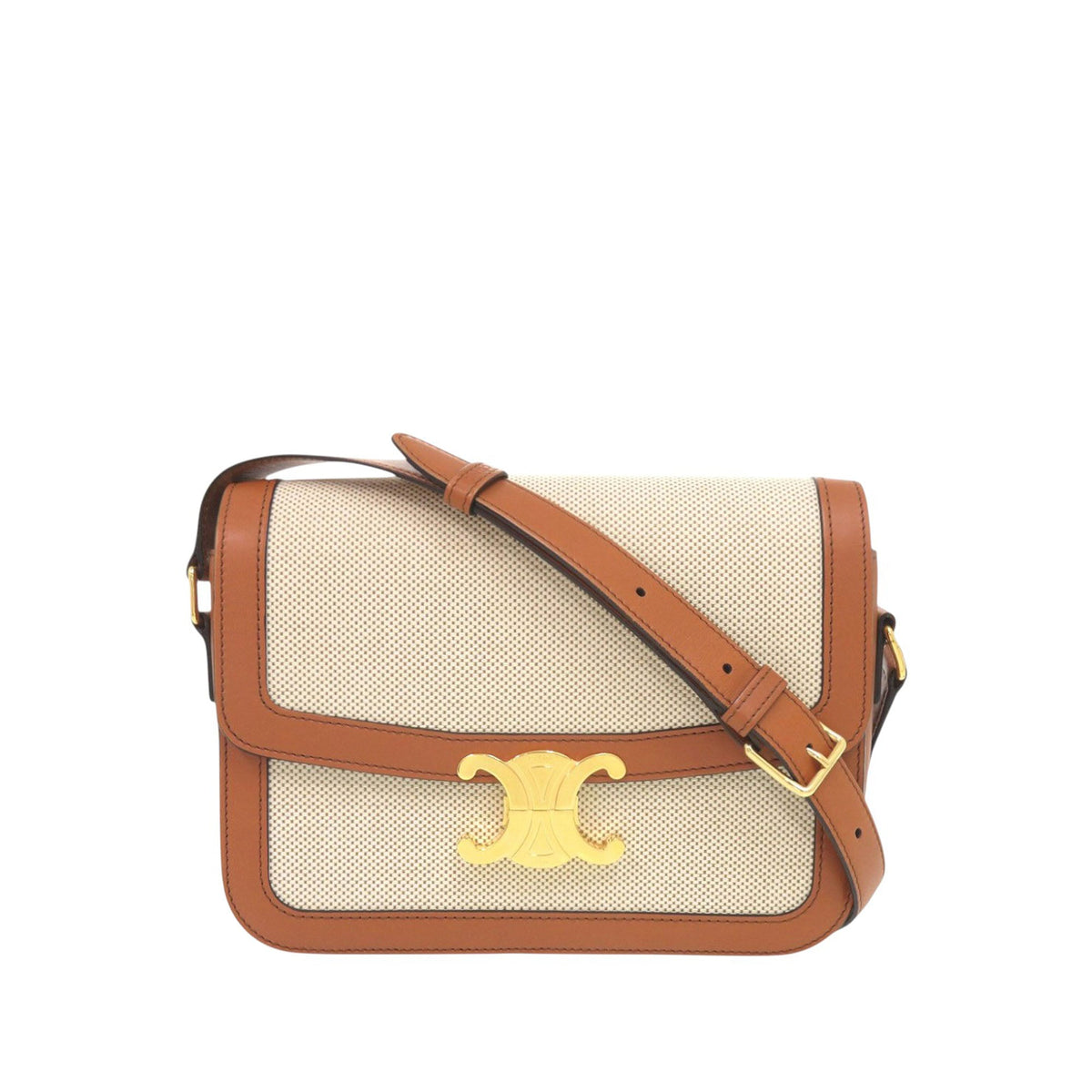 Celine Classique Canvas and Calfskin Triomphe Crossbody