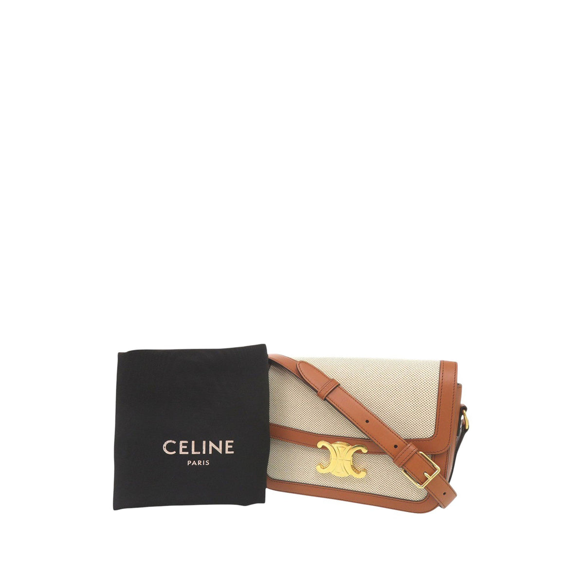 Celine Classique Canvas and Calfskin Triomphe Crossbody