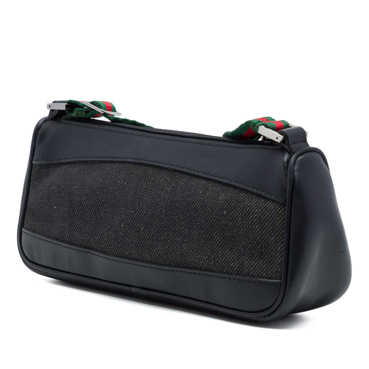 Gucci Denim Web Shoulder Bag — Black