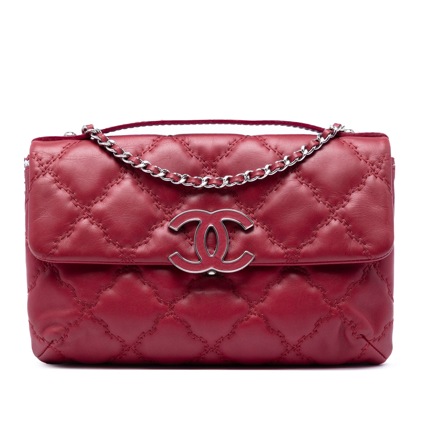 Chanel Quilted Calfskin Double Stitch Hamptons Clutch with Chain