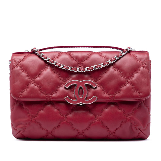 Chanel Quilted Calfskin Double Stitch Hamptons Clutch with Chain