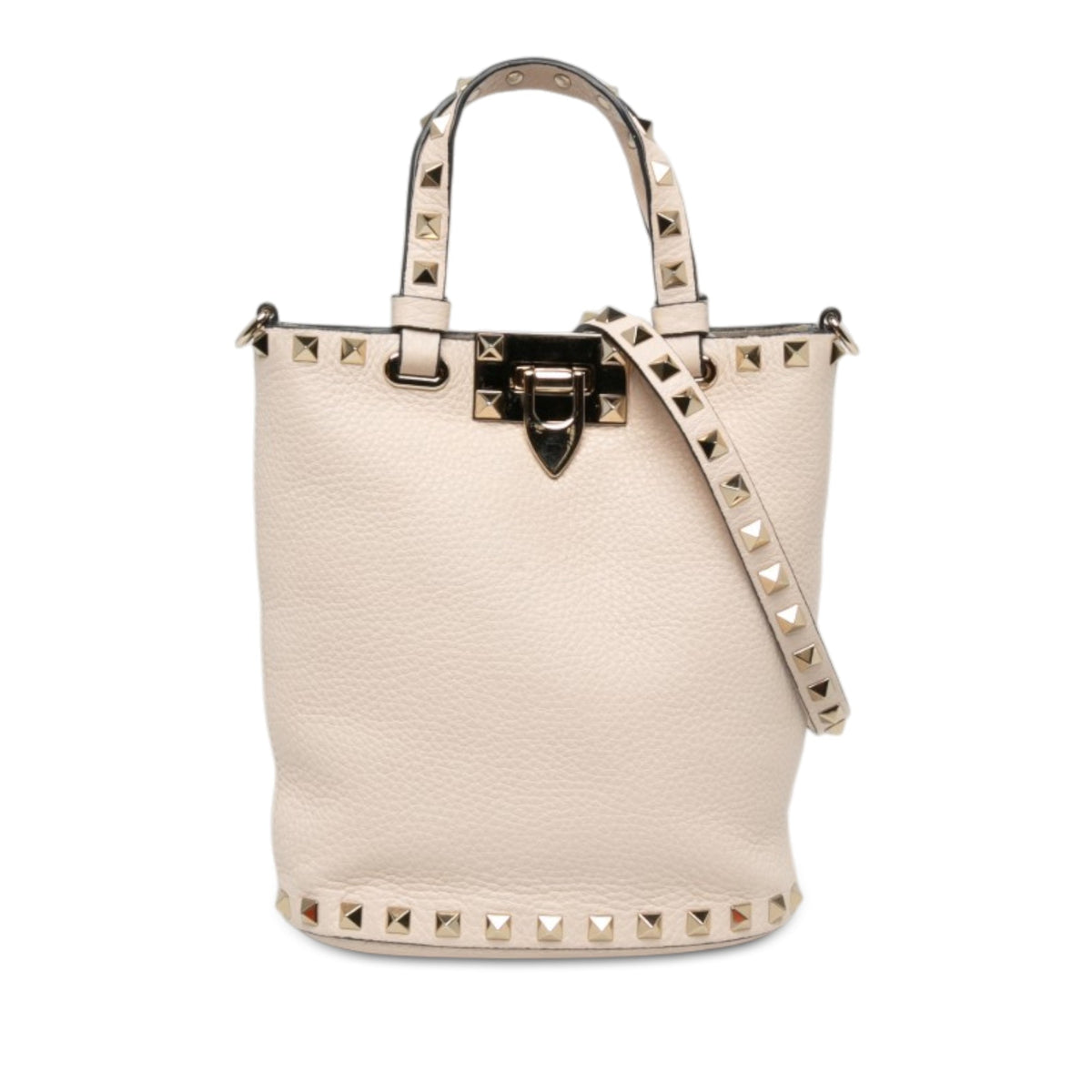 Valentino Leather Rockstud Bucket Bag — White