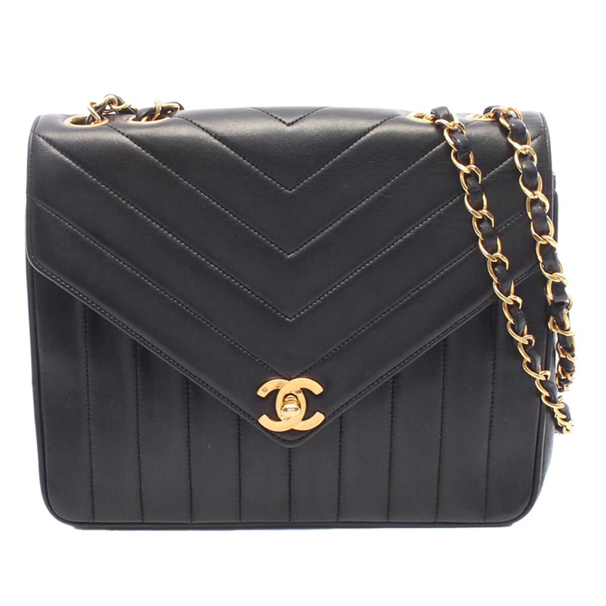 Chanel Small Chevron Lambskin Envelope Flap — Black