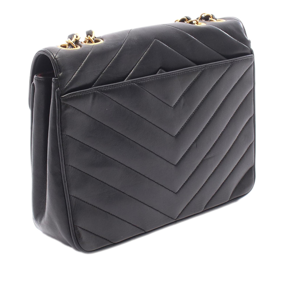 Chanel Small Chevron Lambskin Envelope Flap — Black