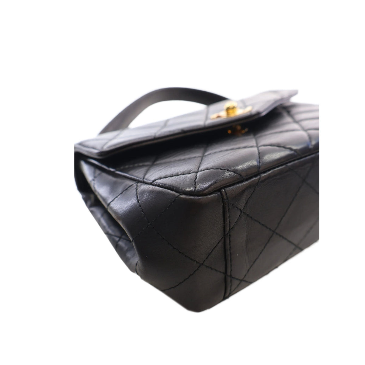 Chanel Quilted Lambskin Top Handle Envelope Flap — Black
