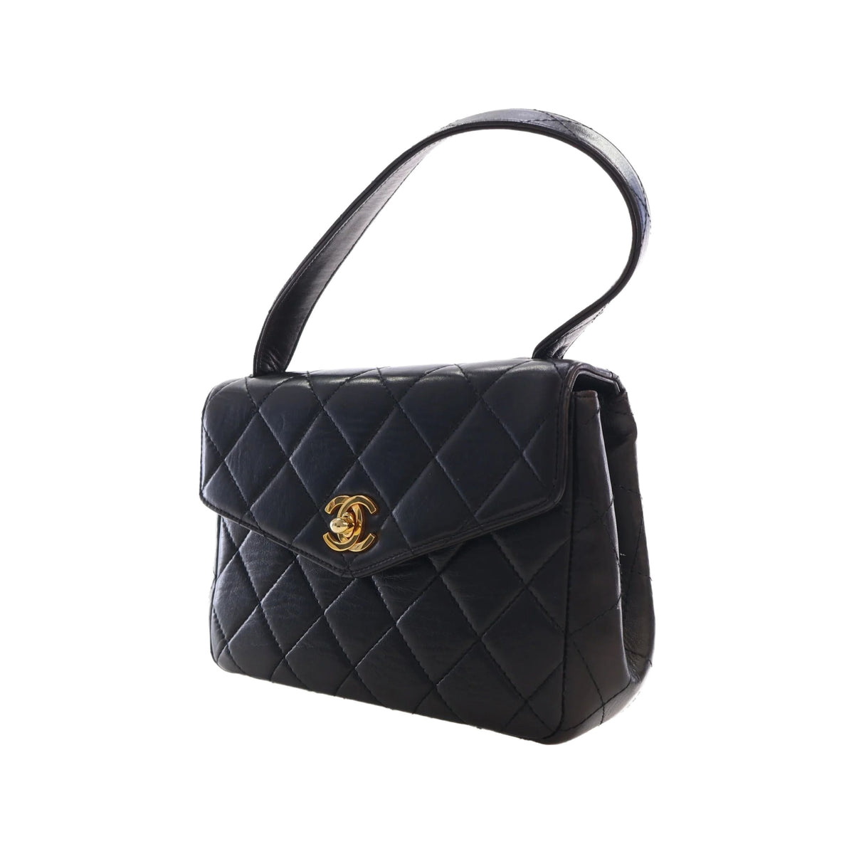 Chanel Quilted Lambskin Top Handle Envelope Flap — Black