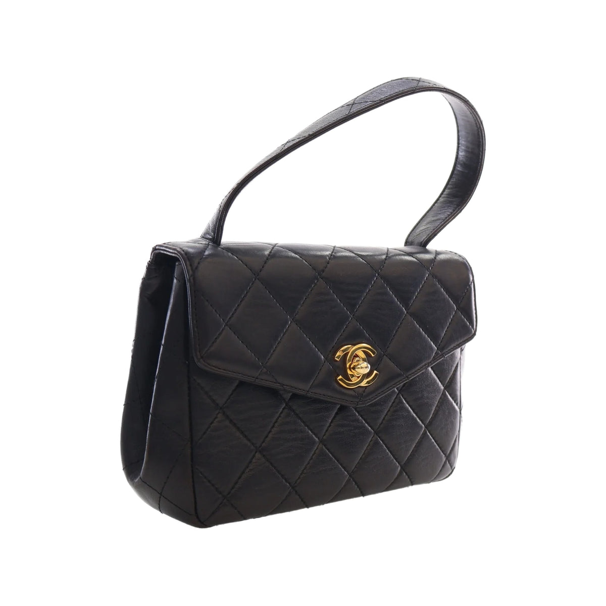 Chanel Quilted Lambskin Top Handle Envelope Flap — Black