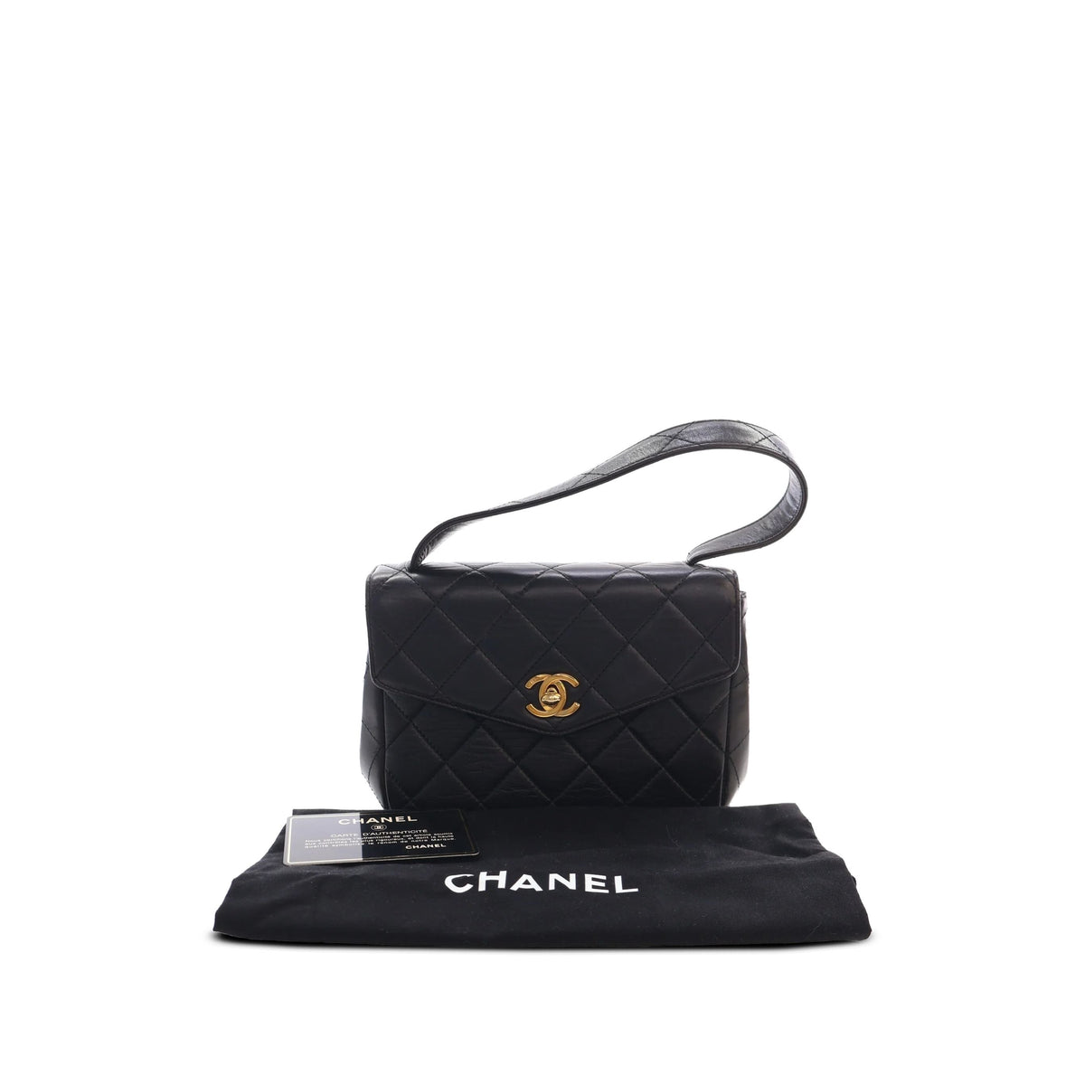 Chanel Quilted Lambskin Top Handle Envelope Flap — Black