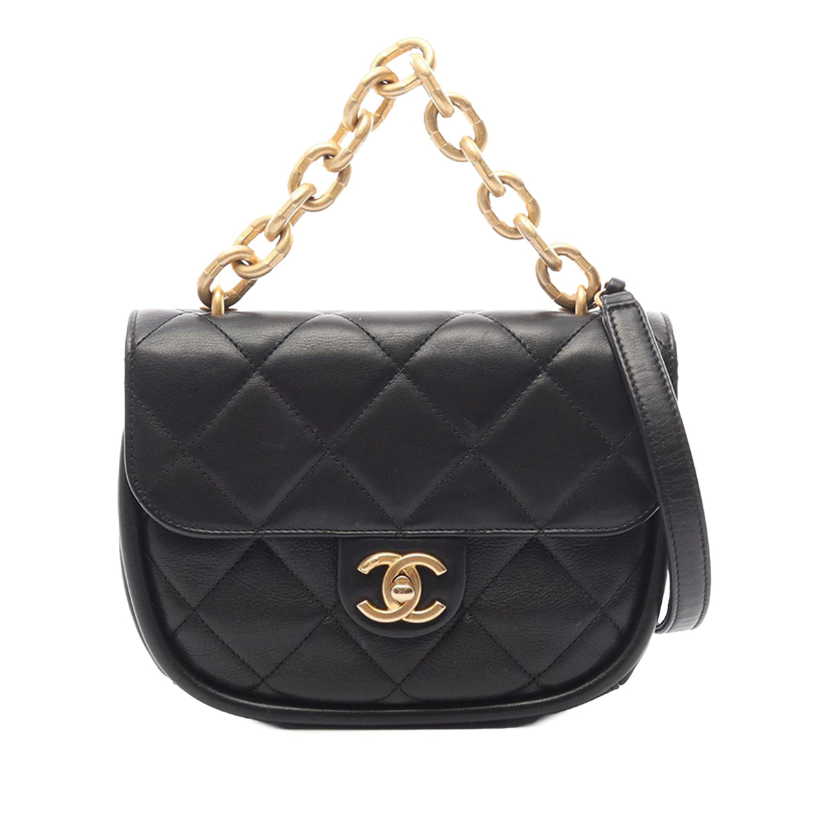 Chanel Mini Quilted Lambskin Flap Messenger Bag — Black
