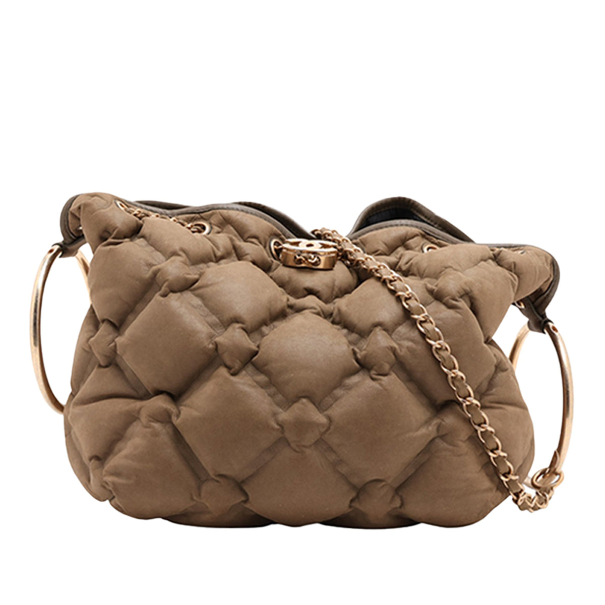 Chanel Nylon Chesterfield Drawstring Crossbody — Brown