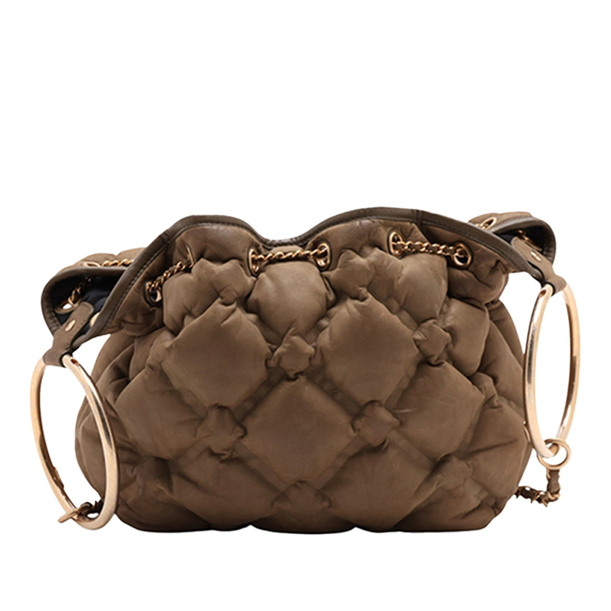 Chanel Nylon Chesterfield Drawstring Crossbody — Brown