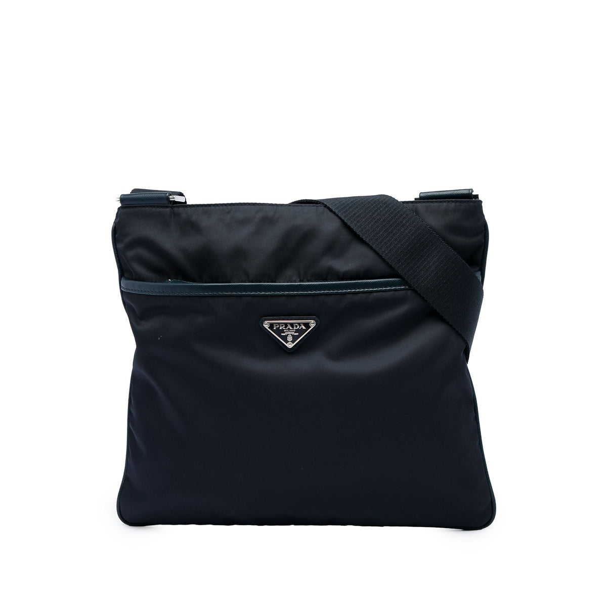 Prada Tessuto Zip Top Crossbody — Blue