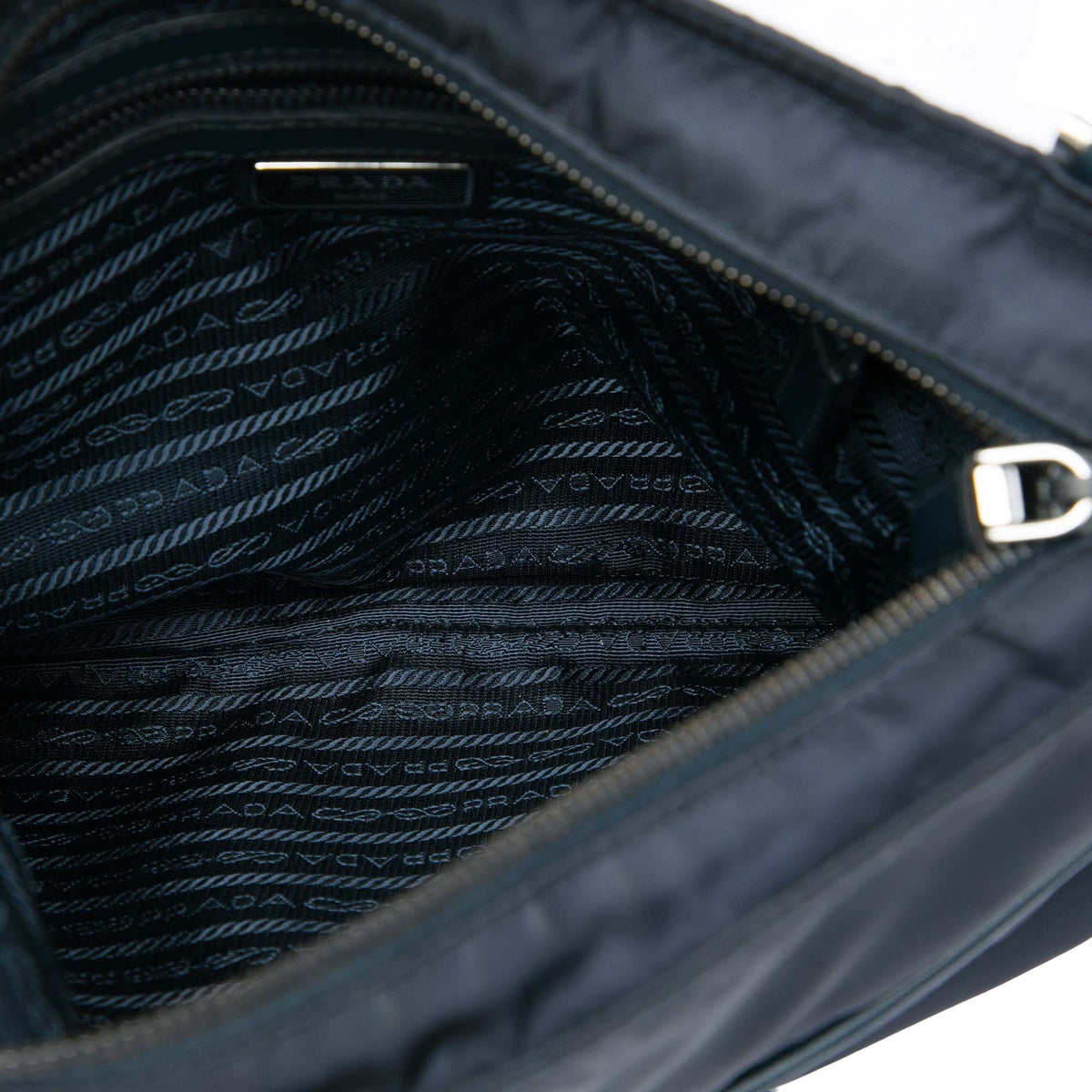 Prada Tessuto Zip Top Crossbody — Blue