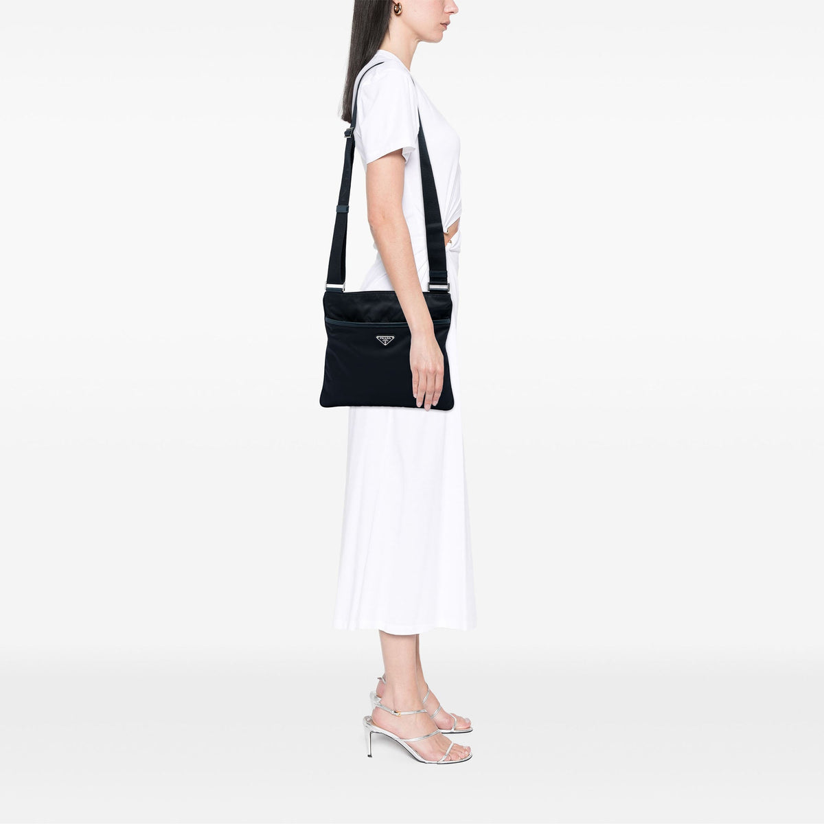 Prada Tessuto Zip Top Crossbody — Blue