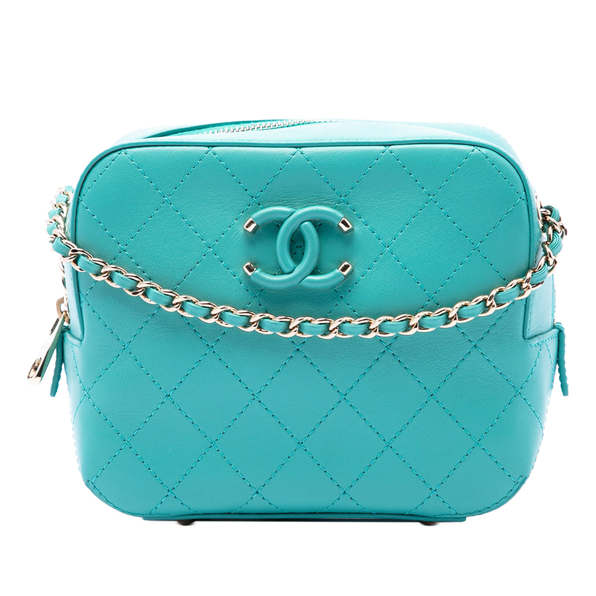 Chanel CC Stitched Calfskin Enamel Camera Bag — Blue