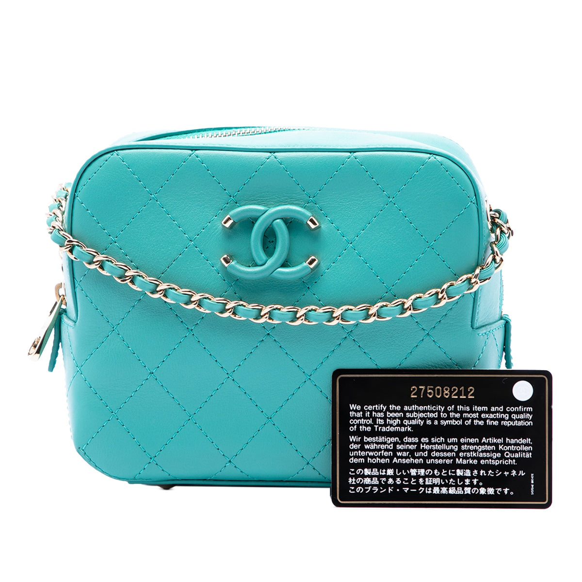 Chanel CC Stitched Calfskin Enamel Camera Bag — Blue