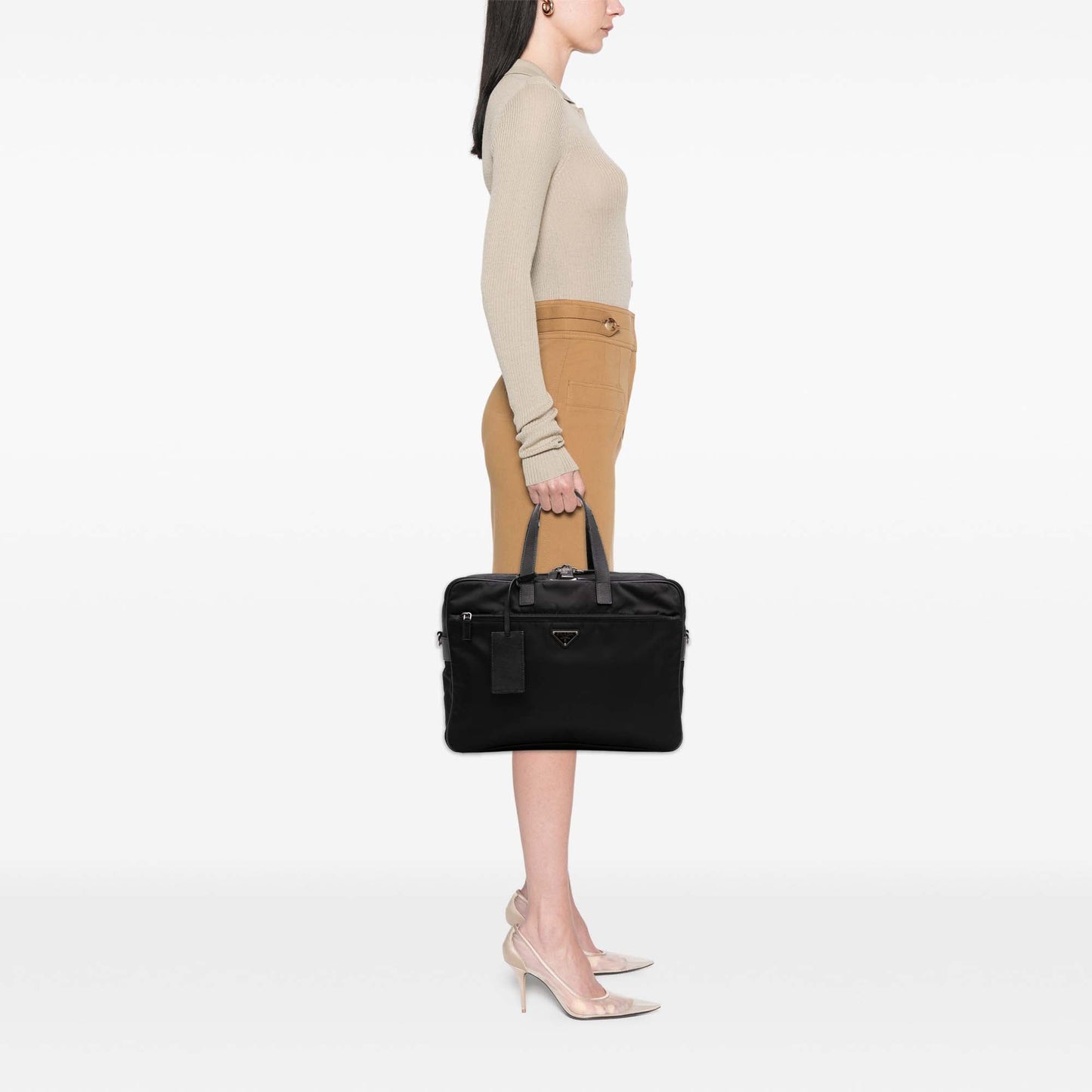 Prada Saffiano Trimmed Tessuto Business Bag