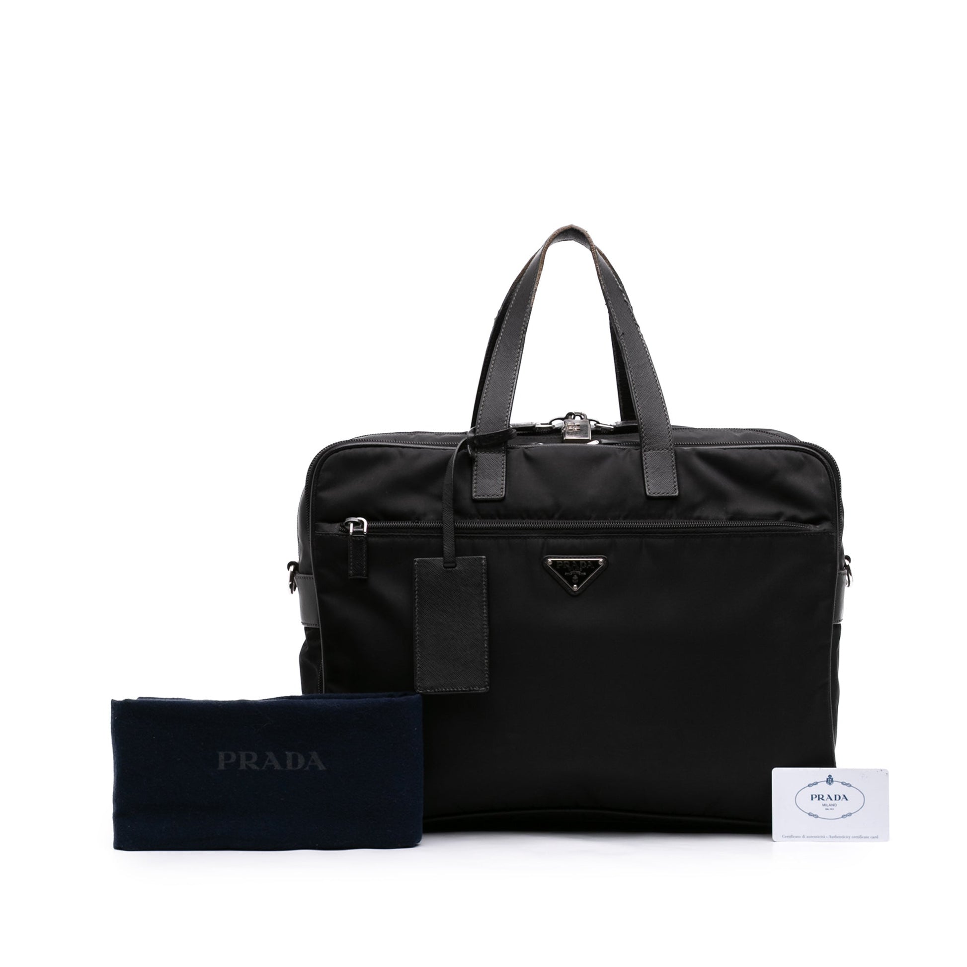 Prada Saffiano Trimmed Tessuto Business Bag
