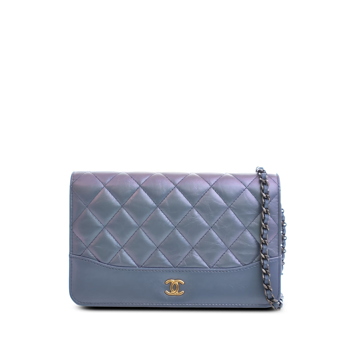 Chanel Quilted Iridescent Aged Calfskin Gabrielle Wallet On Chain — Blue