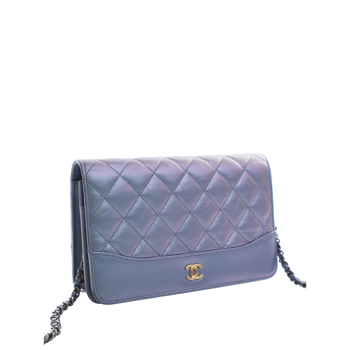 Chanel Quilted Iridescent Aged Calfskin Gabrielle Wallet On Chain — Blue