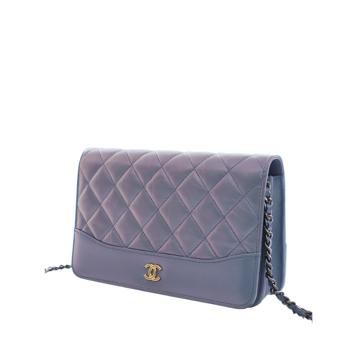 Chanel Quilted Iridescent Aged Calfskin Gabrielle Wallet On Chain — Blue