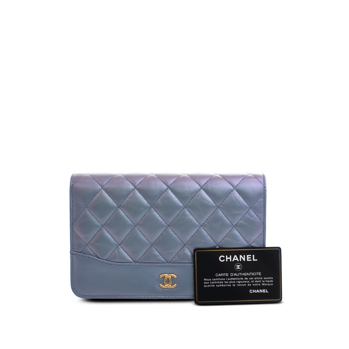 Chanel Quilted Iridescent Aged Calfskin Gabrielle Wallet On Chain — Blue