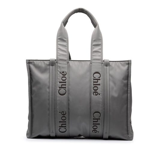 Chloé Large Nylon Woody Tote — Gray