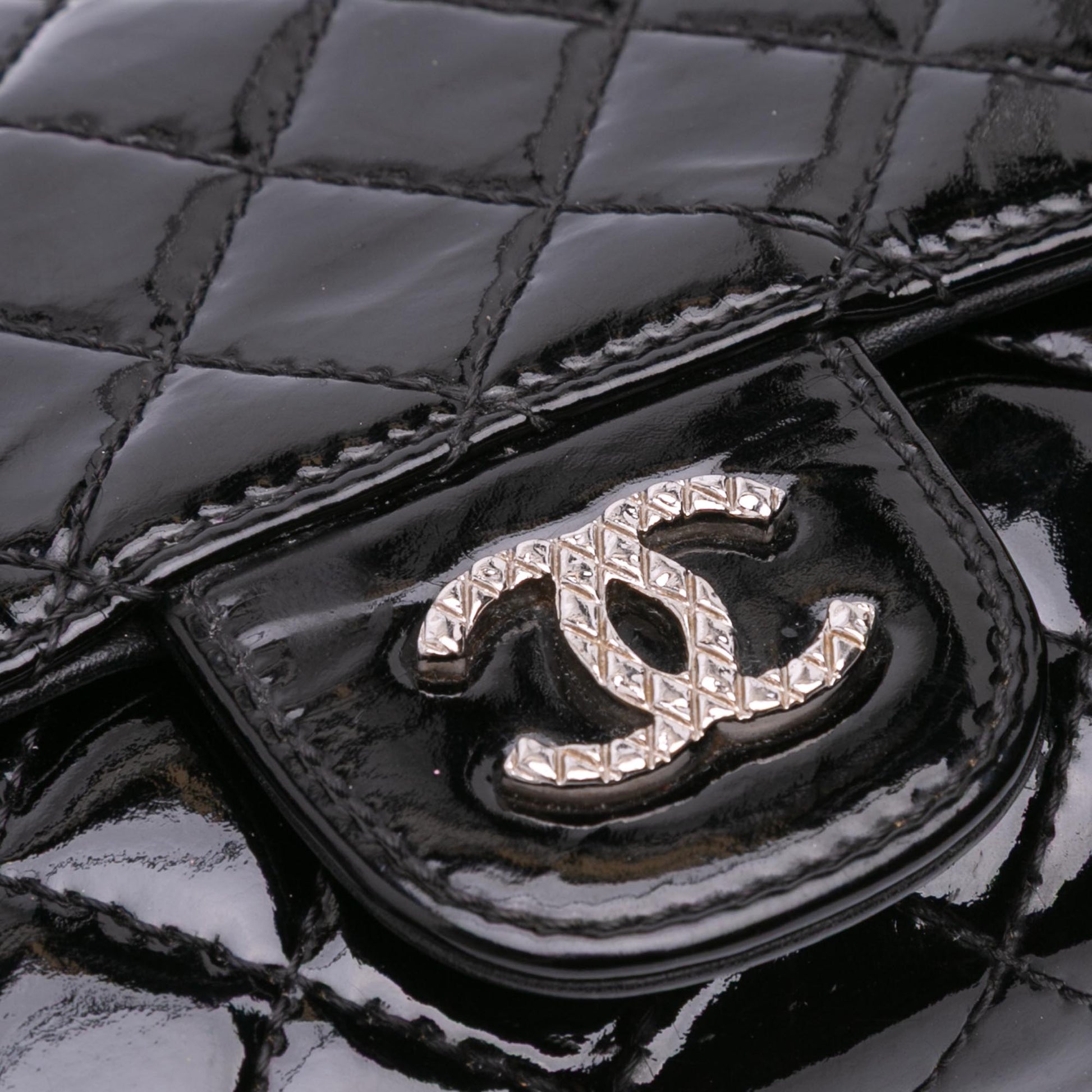 Chanel CC Quilted Patent Brilliant East West Wallet On Chain