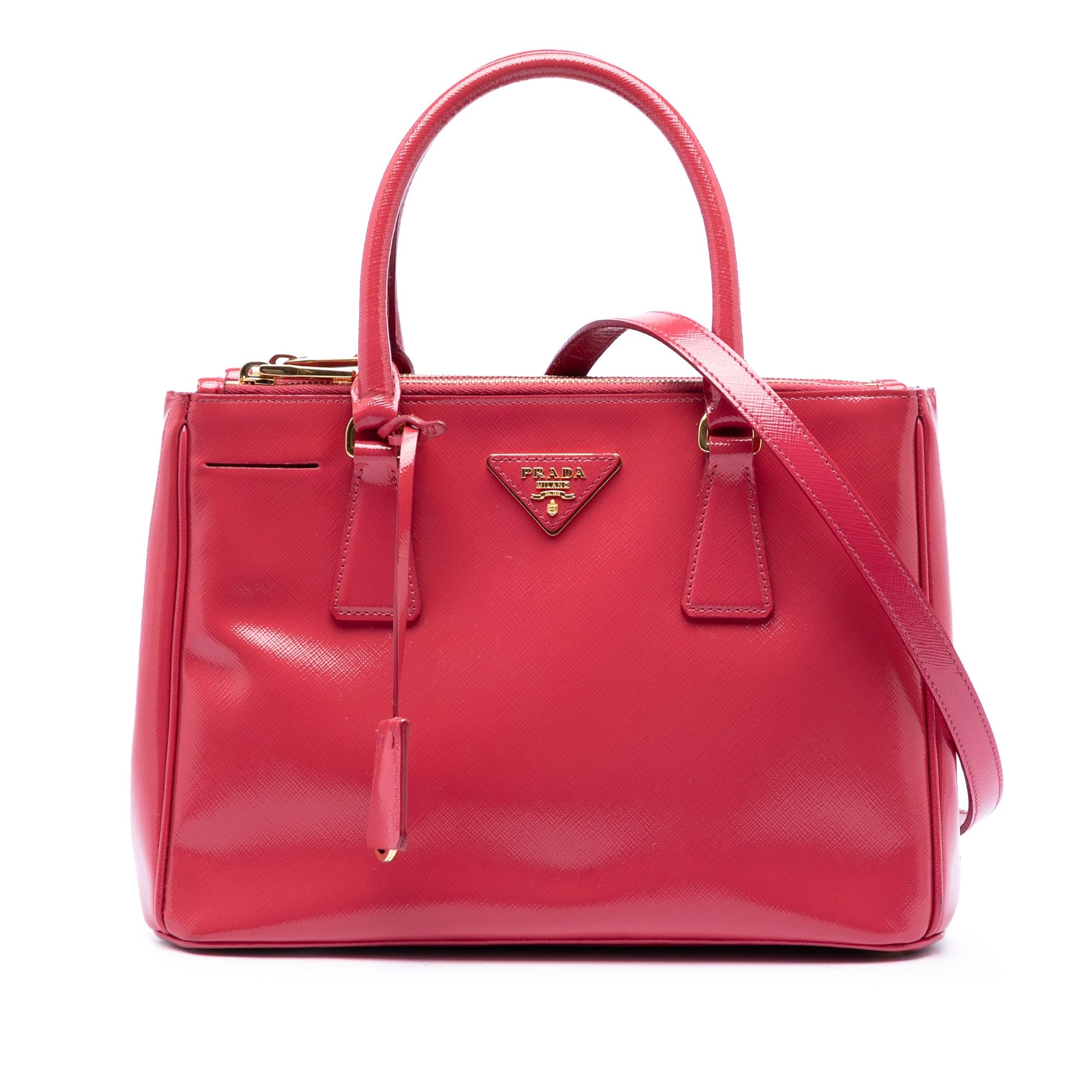 Prada Small Saffiano Vernice Galleria Double Zip Satchel