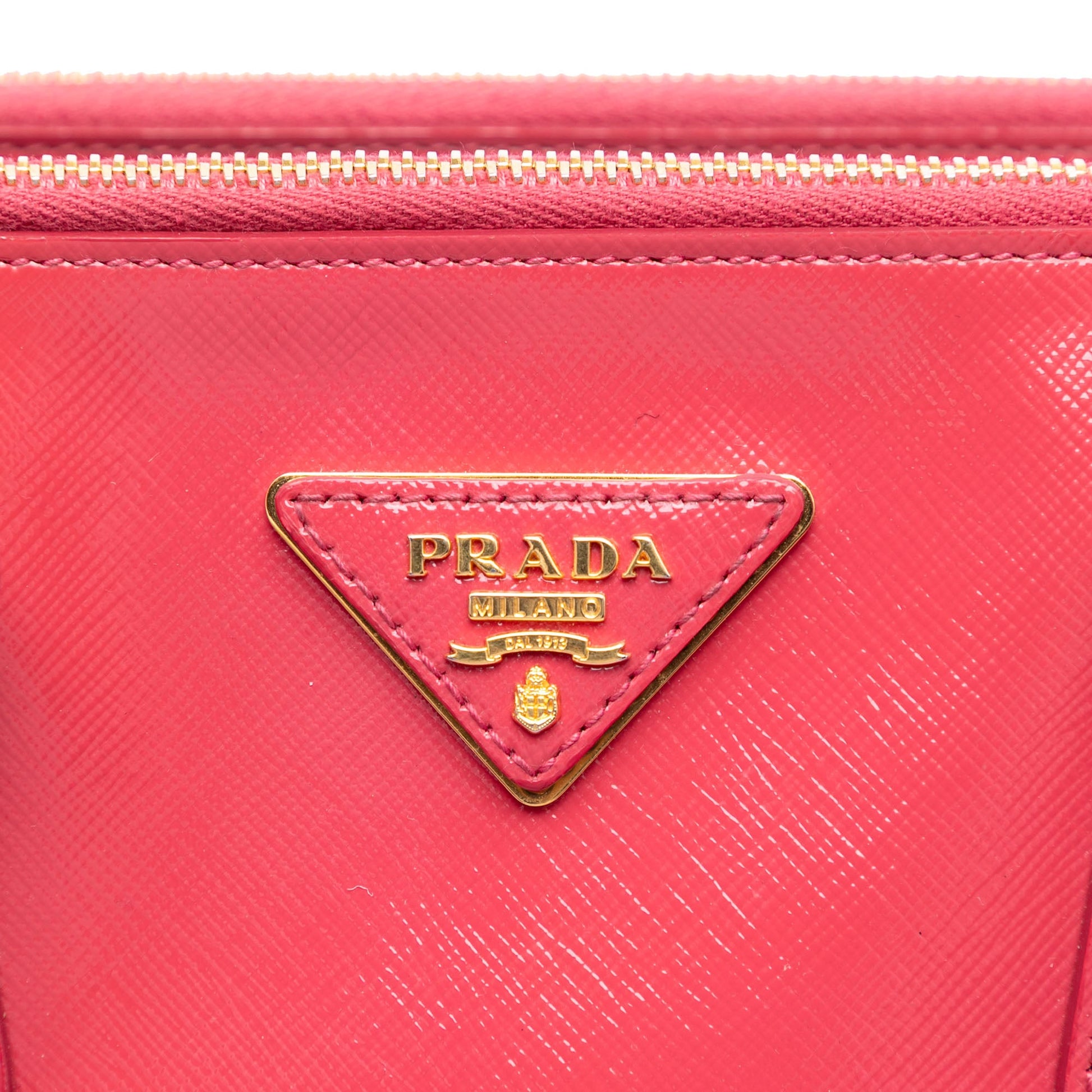 Prada Small Saffiano Vernice Galleria Double Zip Satchel
