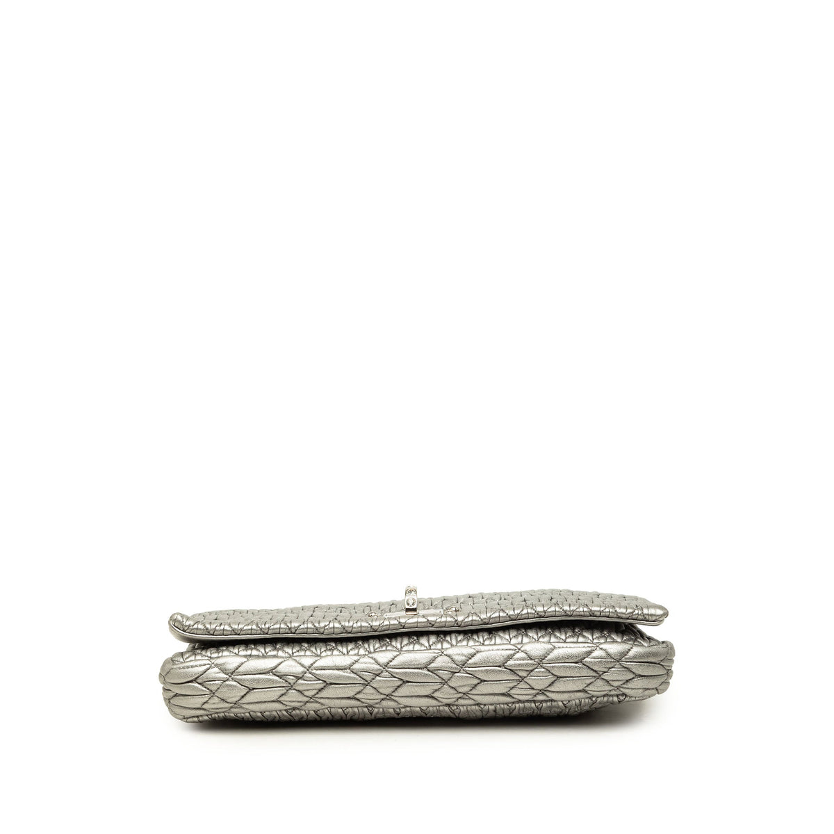 Miu Miu Matelasse Metallic Nappa Crystal Chain Satchel — Silver