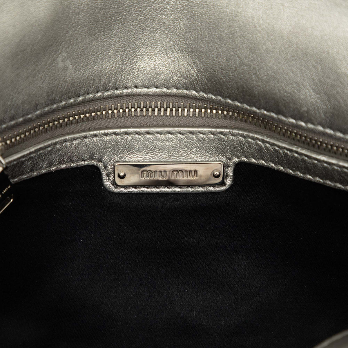 Miu Miu Matelasse Metallic Nappa Crystal Chain Satchel — Silver