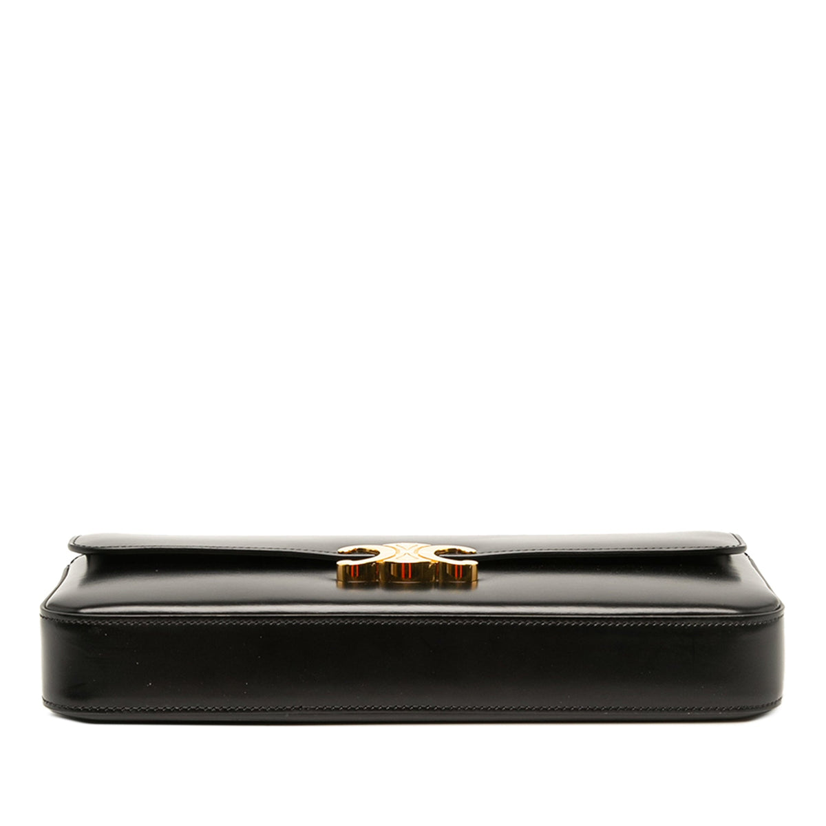 Celine Shiny Calfskin Triomphe Chain Shoulder Bag — Black