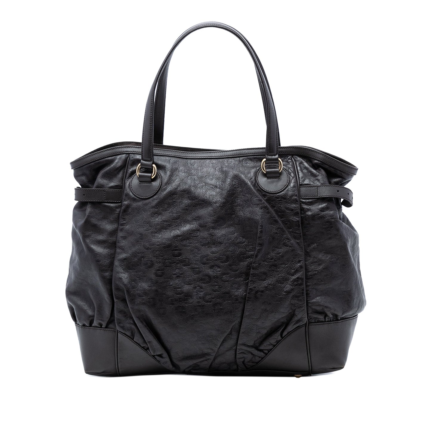 Embossed Leather Horsebit Full Moon Tote