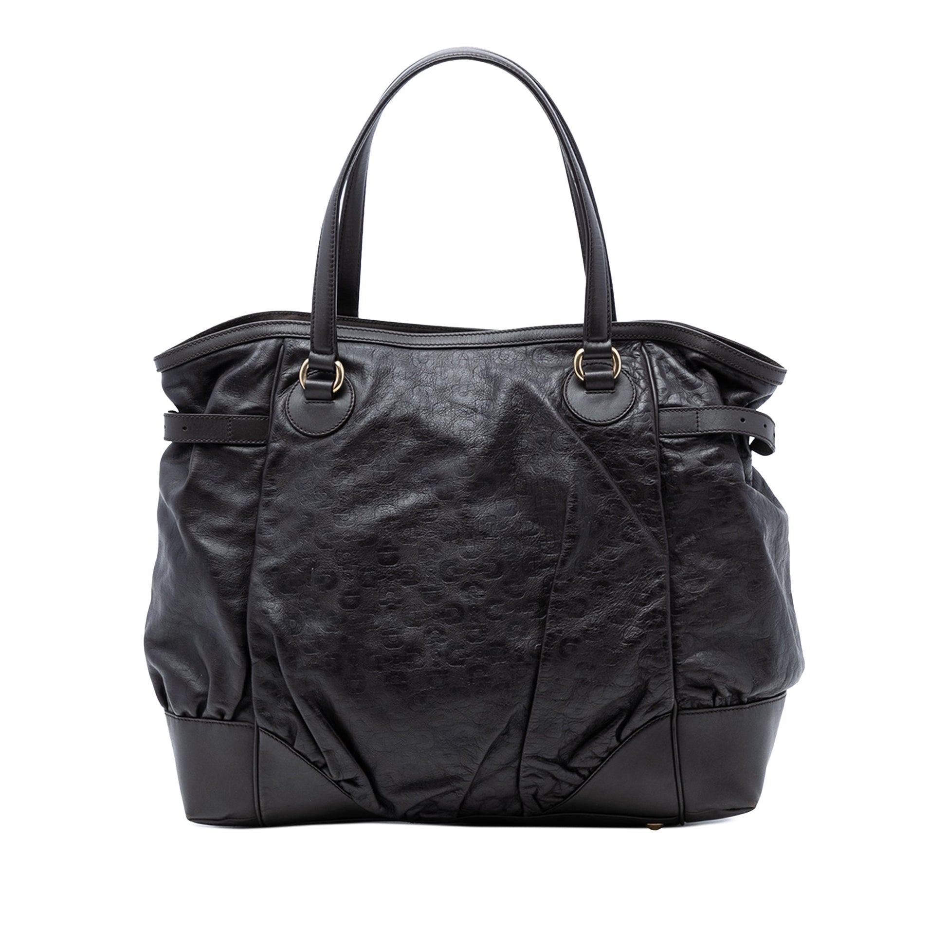 Embossed Leather Horsebit Full Moon Tote