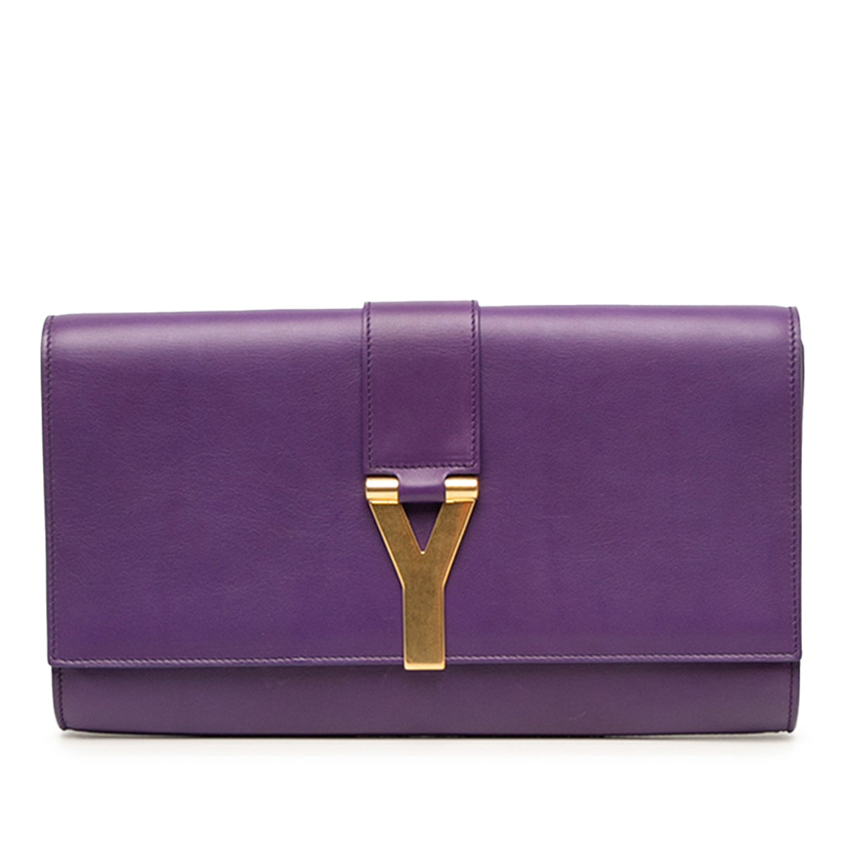 Saint Laurent Leather Chyc Ligne Clutch — Purple