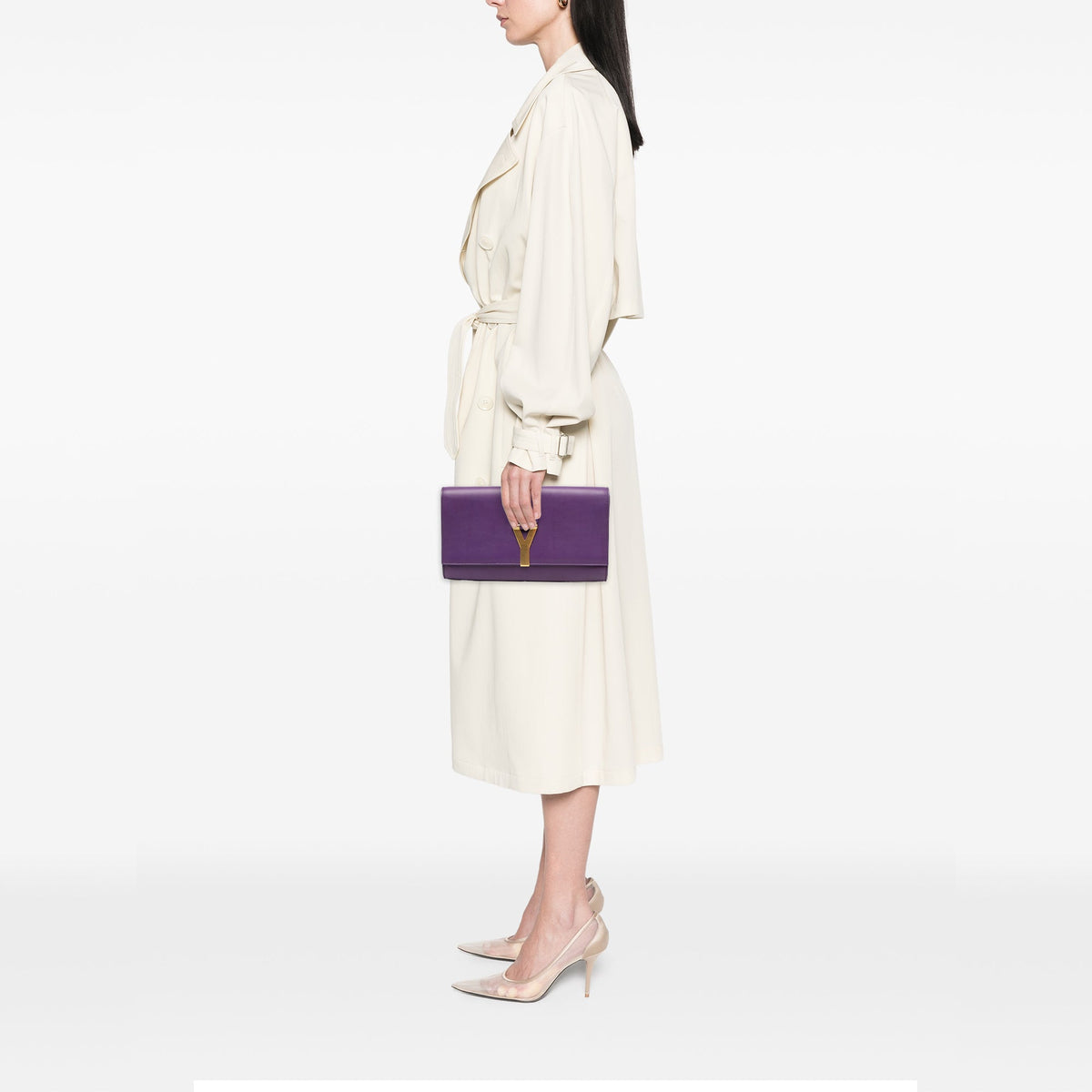 Saint Laurent Leather Chyc Ligne Clutch — Purple