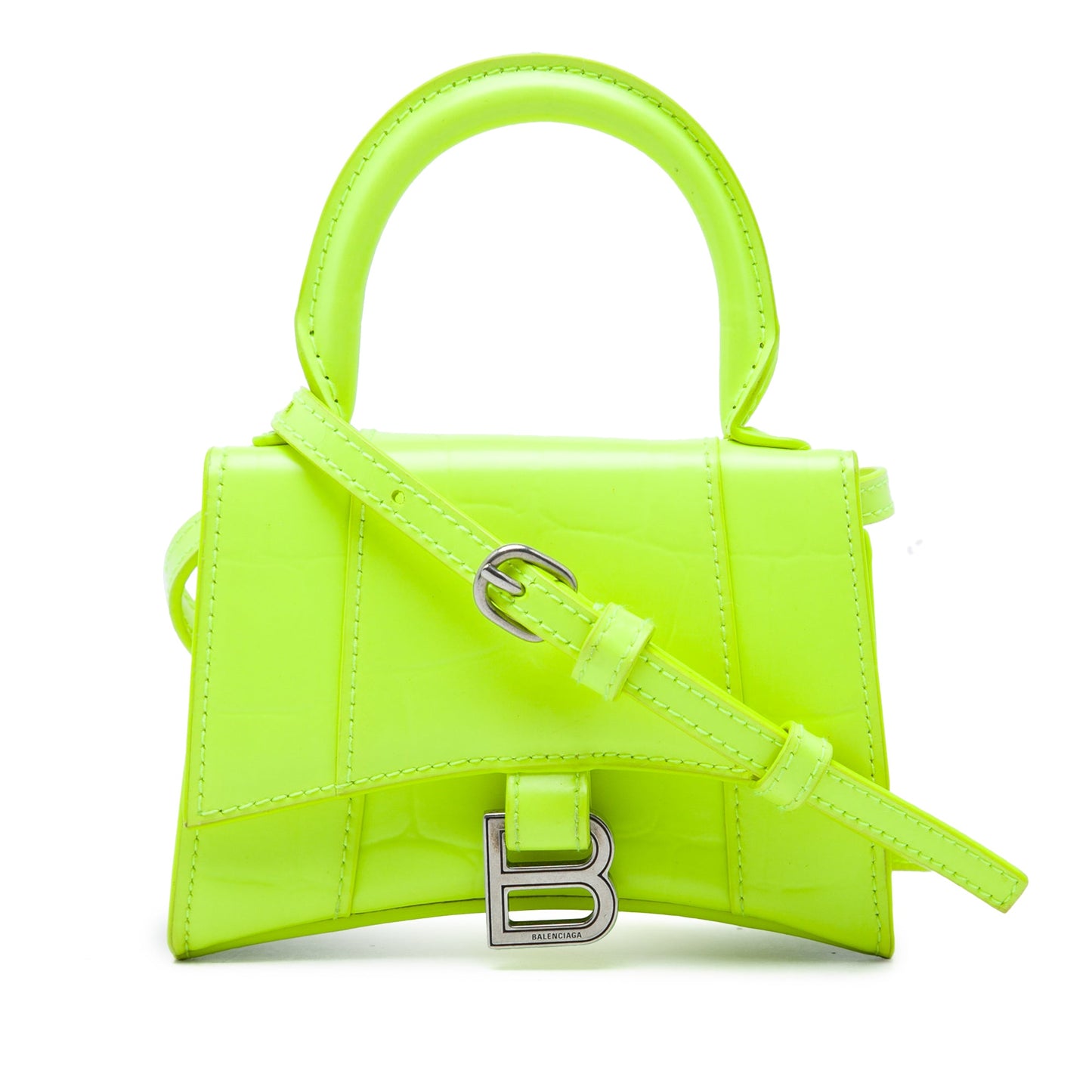 Balenciaga Mini Croc Embossed Calfskin Hourglass Top Handle Bag