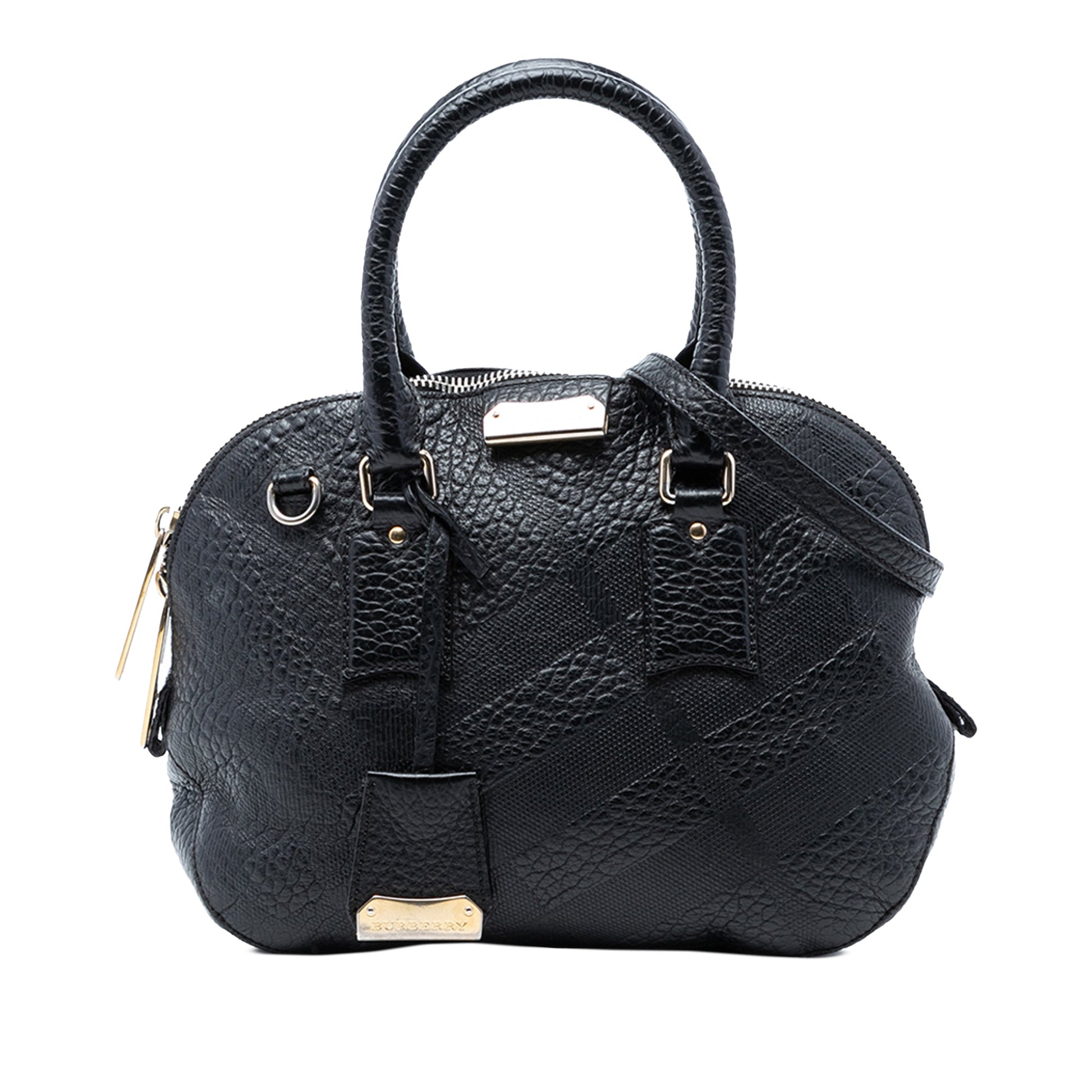 Small Heritage Grain Check Embossed Leather Orchard Bowling Bag
